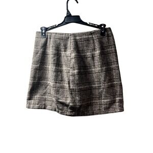 Ingrid & Isabel Plaid Wool-Blend Mini Skirt – Brown Cream Check – Size Small